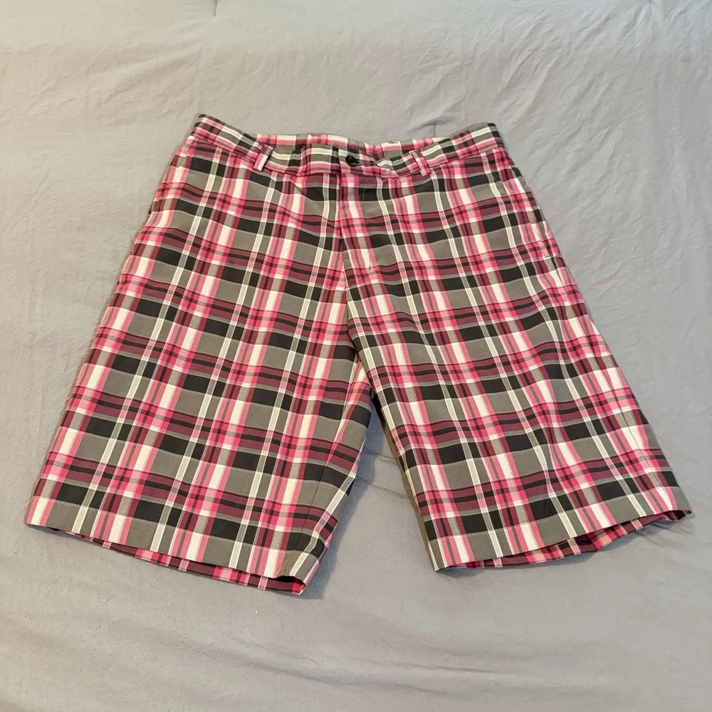 Slazenger Men's Plaid Golf Shorts Pink/Black/White Size 34‎